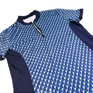 Lillie Green Polo Shirt Womens Large Blue‎ Geometric 1/4 Zip Golf Performance